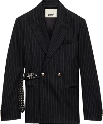 Isabel Marant pinstripe studded-belt jacket - Black