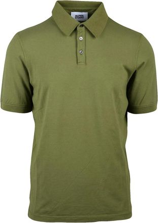 Alpha Studio Military Green Cotton Elastane Stretch Polo Shirt