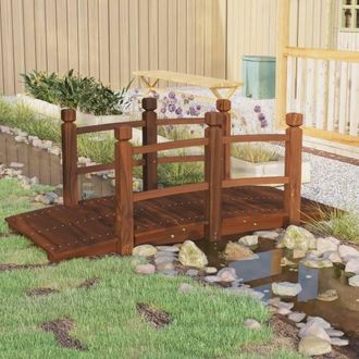 Berkfield Home Garden Bridge with Railings 150x67x56cm Solid Wood Spruce in Brown | Size: 150 x 67 x 56 cm