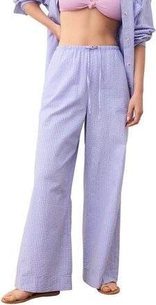 Marine Layer Seersucker Wide Leg Pants in Blue/Lavender Stripe at Nordstrom, Size X-Small