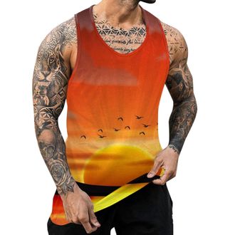 Generic Men Funky Summer Hawaiian Vest - Pattern Printed Beach Vest with Tropical Ocean Scenery Surfing Sleeveless T Shirt Skin-Friendly Muscle Tank Top Slim 