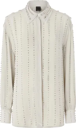 Pinko Viscose Jeweled Stripes Casual Shirt