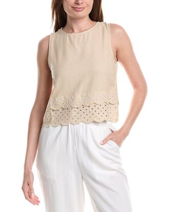 Ellen Tracy Linen-Blend Embroidered Top