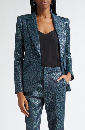 L'agence Chamberlain Animal Print Blazer in Teal Multi Leopard Jacquard at Nordstrom Rack, Size 6