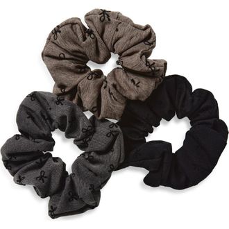 Tasha 3-Pack Bow Scrunchies in Grey/Black at Nordstrom
