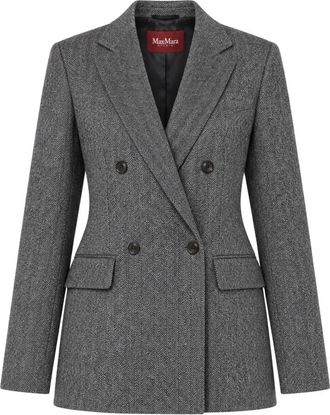 Max Mara Dubbelrijige Jacquard Jersey Blazer - Dames - Blazers - Grijs - S - Katoen - Jassen