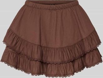 Gina Tricot Minirock aus Viskose-Mix mit Volantsaum Modell Frill in Schoko, Gr&ouml;&szlig;e XL