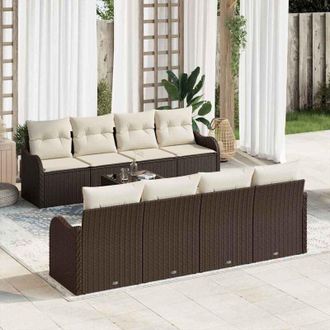 vidaXL Conjunto De Sof&aacute; De Jard&iacute;n 9 Pcs Marr&oacute;n, Crema 55 X 55 X 37 Cm Vidaxl