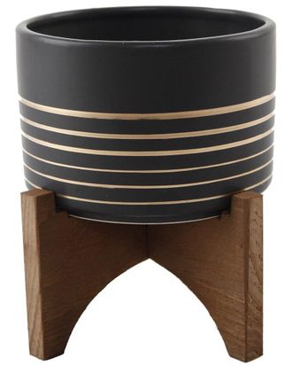 Flora Bunda 4.75in Ceramic Planter on Wood Stand