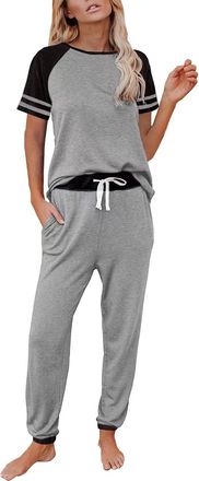 Generic Ladies Short Pyjamas Sets Soft Nightwear Womens Pajamas Set Short Sleeve Sleepwear Tops With Long Pants Set Print Nightwear Womens Lingerie Uk (11-Gre