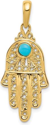 Diamond2Deal 10k Yellow Gold Turquoise Filigree Chamseh Pendant