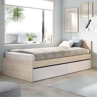 Dmora Cama Individual Arcade, Sommier Para Dormitorio, Estructura De Cama Por Habitaci&oacute;n, Estructura Del Sostenedor Del Colch&oacute;n, 96x195 H67 Cm, Blanco Y Rob