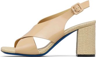 Loriblu Midi Blokhak Sandalen - Dames - Sandalen met hakken - Beige - 37 EU - Leer - Schoenen