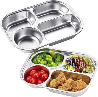 OEM 2 Platos Llanos De Acero Inoxidable, Plato Llano De 4 Compartimentos, Personas Con Paladar Exigente, Campistas Y Personas A Dieta