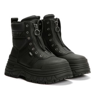 Buffalo Fusion Front Zip WoMens Black Boots - Size UK 6.5