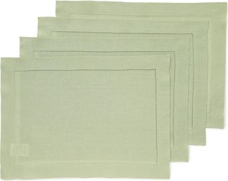 Solino Home Linen Placemats Set of 4, 14 x 19 Inch for Dining Table, Holiday and Everyday Table Decor - Classic Hemstitch in Sage Green at Nordstrom