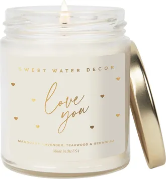Sweet Water Decor 9oz Clear Jar Glass Candle - Patterned Label in Love You at Nordstrom