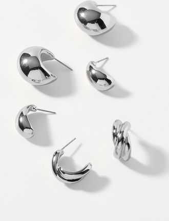 Simons Womens Shiny mixed Hoop Earrings Set of 3