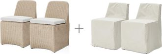 Castlery Curved Base Outdoor Dining Chair, Set of 2 and Cover - White/Beige | Lorna by Castlery
