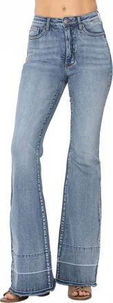Judy Blue High Waist Tummy Control Release Hem Flare Jeans In Medium Blue