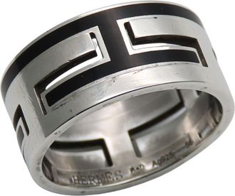 Hermès Silver Black Silver 925 Band Ring (Pre-Owned)