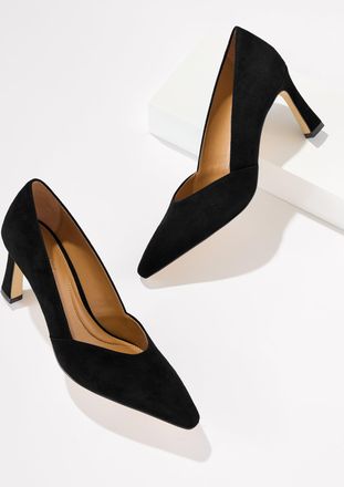 Talbots Kaylee Suede Flare Heel Pumps - Black - 10 1/2 M Talbots