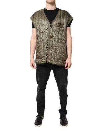 Dolce & Gabbana Brown Logo Plaque Quilted Vest Mens Jacket
