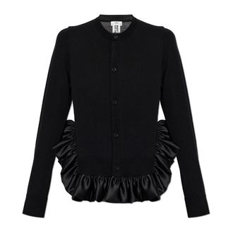 Comme Des Gar&ccedil;ons Cardigans, female, Black, Size: S Wool Cardigan With Ruffle