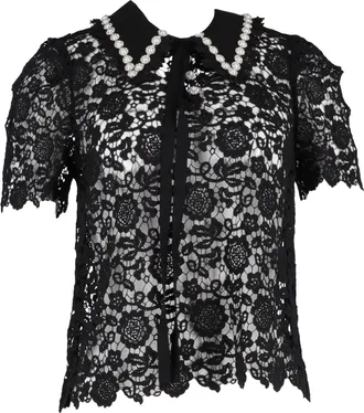 Self Portrait Floral Lace Blouse in Black Polyester