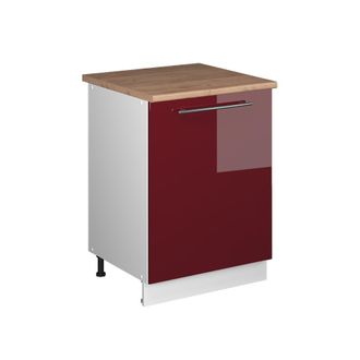 Vicco Mueble Bajo De Cocina Fame-line, Rojo Burdeos Alto Brillo/blanco, 60 Cm 1 Puerta Con Encimera, Vicco