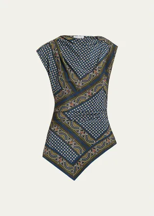 Veronica Beard Yvonne Paisley Silk-Blend Asymmetric Top