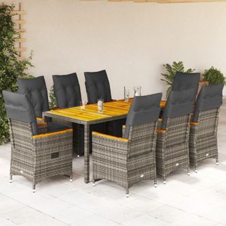 vidaXL Mesita Y Sillas Jard&iacute;n 9 Piezas Y Cojines Rat&aacute;n Sint&eacute;tico Gris Vidaxl