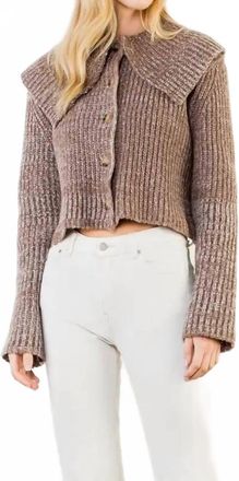 THML Clothing Cropped Knitted Collar Cardigan In Brown