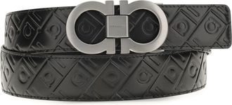 Ferragamo Mens Leather Belt Gancini Reversible Black Calf