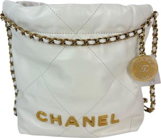 Chanel 22 Mini Shiny Calfskin Quilted White Crossbody Bag