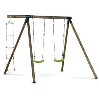 Habitat et Jardin Columpio De Madera timo - Con 2 Columpios Y 1 Escalera De Cuerda
