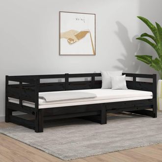 Berkfield Home Pull-out Day Bed Black Solid Wood Pine 2x(90x190) cm