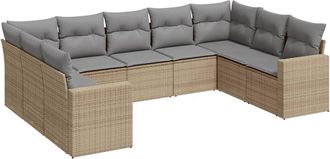 vidaXL Set De Sof&aacute;s De Jard&iacute;n 9 Pzas Con Cojines Rat&aacute;n Sint&eacute;tico Beige Vidaxl