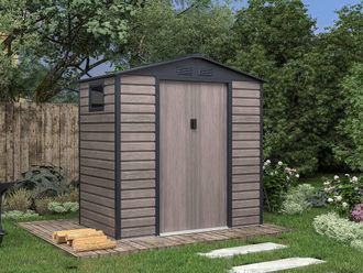 Vente-Unique Garden Shed - 2.79 M&sup2; - Galvanised Steel With Grey Wood Effect