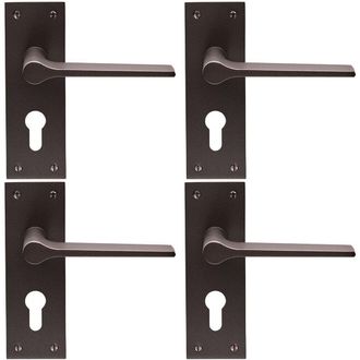 Loops 4x PAIR Flat Straight Handle on Slim Euro Lock Backplate 150 x 50mm Matt Bronze