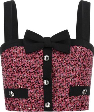 Alessandra Rich Tweed Top met Strikdetail - Dames - Tops zonder mouwen - Roze - M - Tweed - Tops