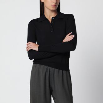 Golden Goose Black virgin wool long-sleeved polo shirt