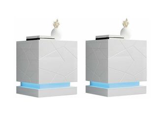 Mirjan24 Conjunto De Mesitas De Noche Linar, Blanco + Blanco Brillante, N&uacute;mero De Cajones: 0, N&uacute;mero De Puertas: 1, 53x46x42cm, Mdf, Led