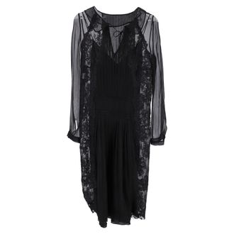 Alberta Ferretti Alberta Ferretti kanten geplooide midi-jurk van zwarte zijde
