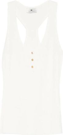 Elisabetta Franchi Micro-gebreide Top - Dames - Tops zonder mouwen - Wit - XS - Tops