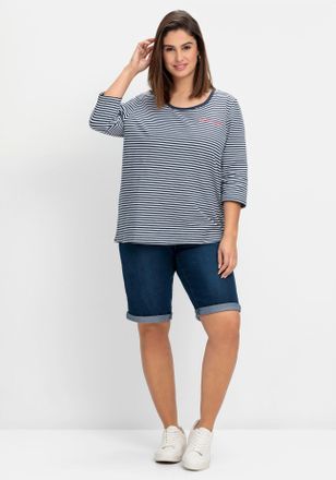 Sheego Jeansbermudas SHEEGO, Damen, Gr. 40, Normalgr&ouml;ssen, blau (blau denim, dunkelblau denim), 81% Baumwolle, 17% Polyester, 2% Elasthan, unifarben, kurz, J