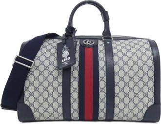 Gucci Beige Blue Gg Supreme Leather Boston Bag (Pre-Owned)