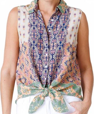 Go Silk Go Get Waisted Sleeveless Shirt In Saree Scarf Print