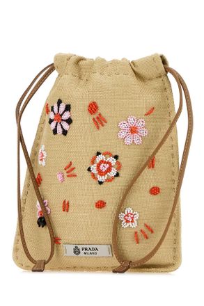 Prada Womens Beige Canvas Phone Holder Naturale+rosso Cover Accessory