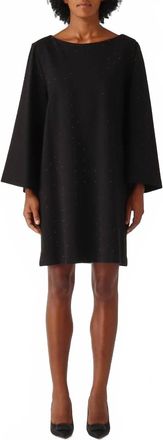Meimeij 3/4 Sleeve Mini Chemise Crystals Dress In Black